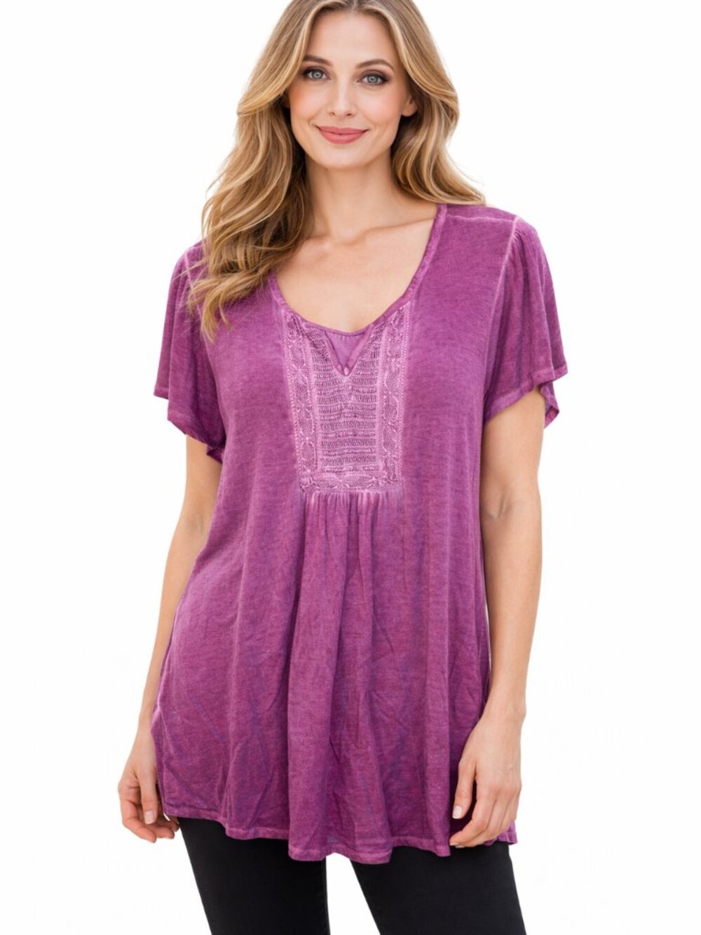 World Unity Blouse Women's Size XL Babydoll Vneck‎ lightweight Purple
